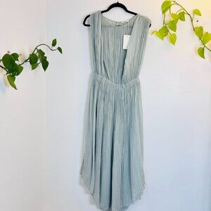 NEW Aritzia Wilfred Pleated 100% Silk Blouson Midi Dress Green Women's L